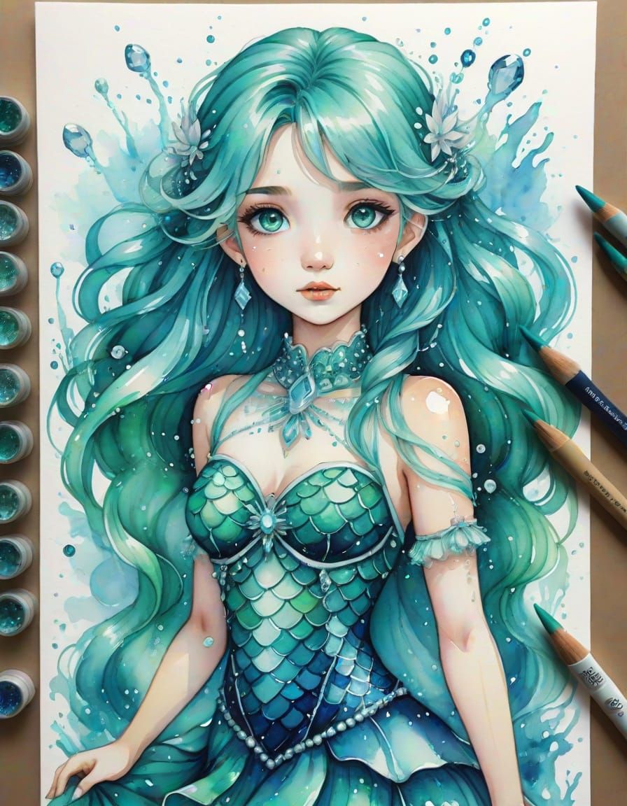 Underwater Goddess in Seafoam Green Hair with Aquamarine Mer...