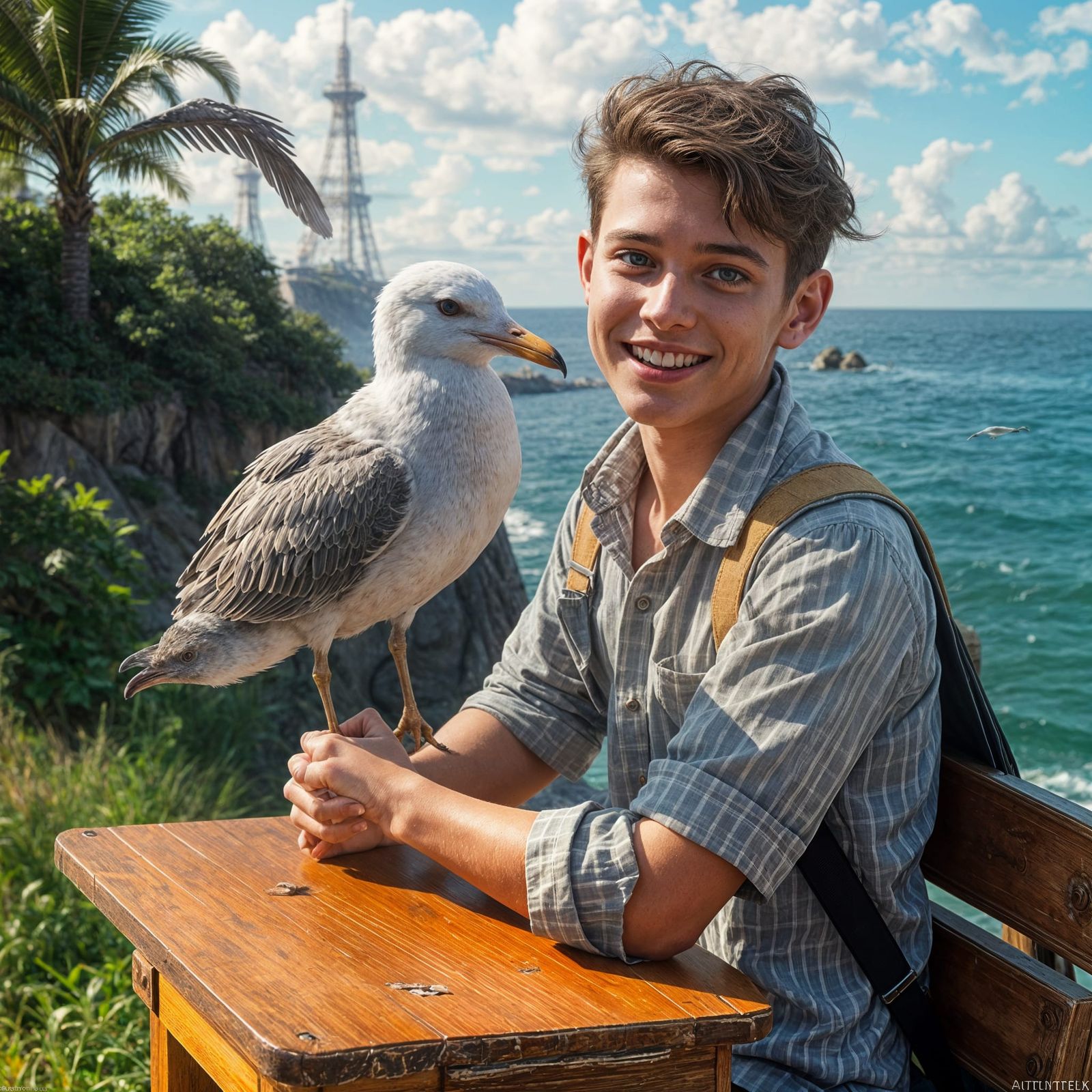 Young Man and Seagull: Detailed Matte Painting