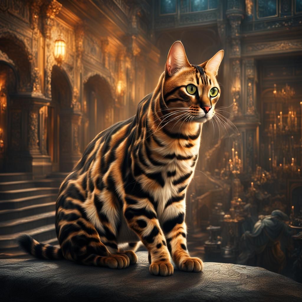 Majestic Bengal Cat in Digital Matte Painting