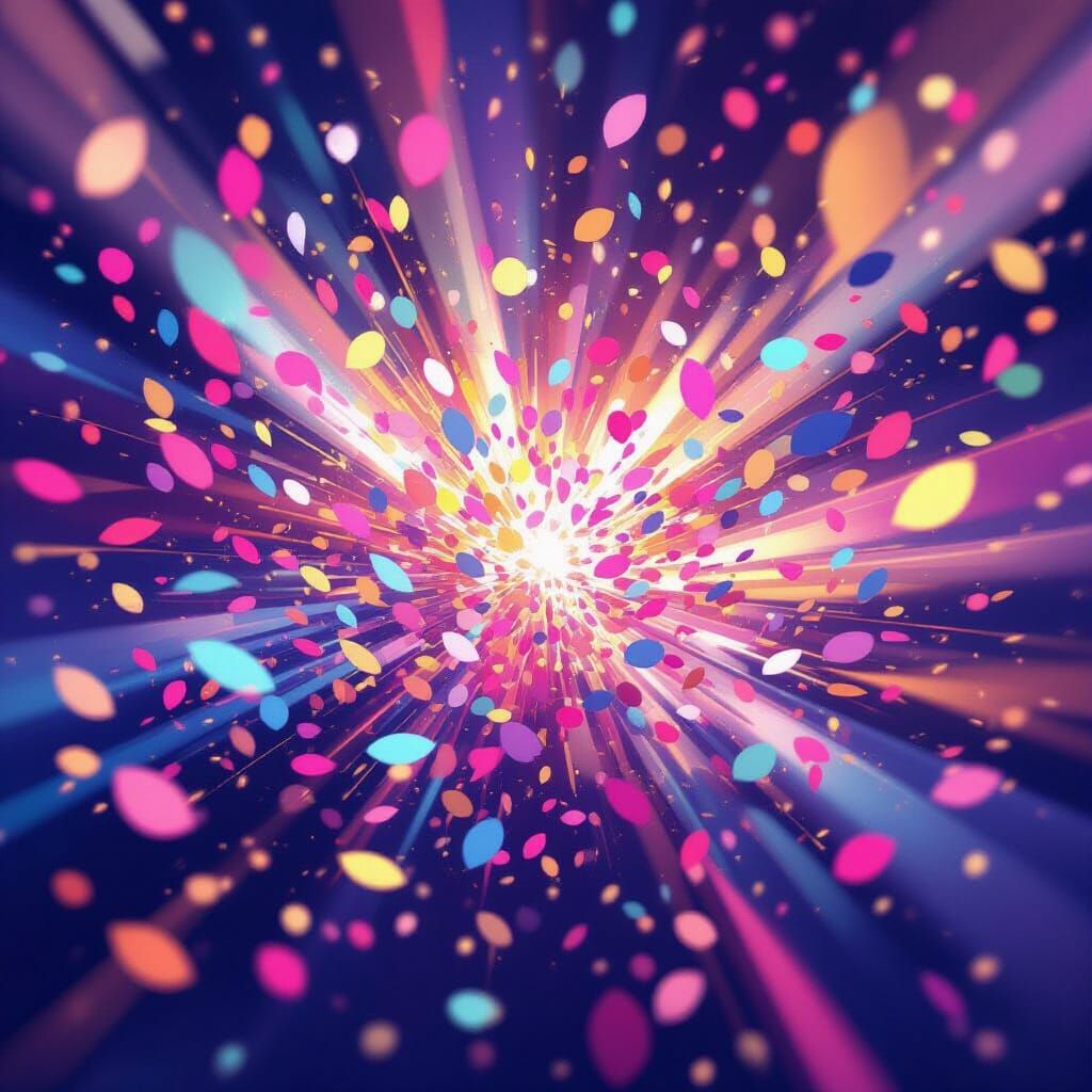 Exploding Confetti with Vibrant Gradients and Glowing Partic...