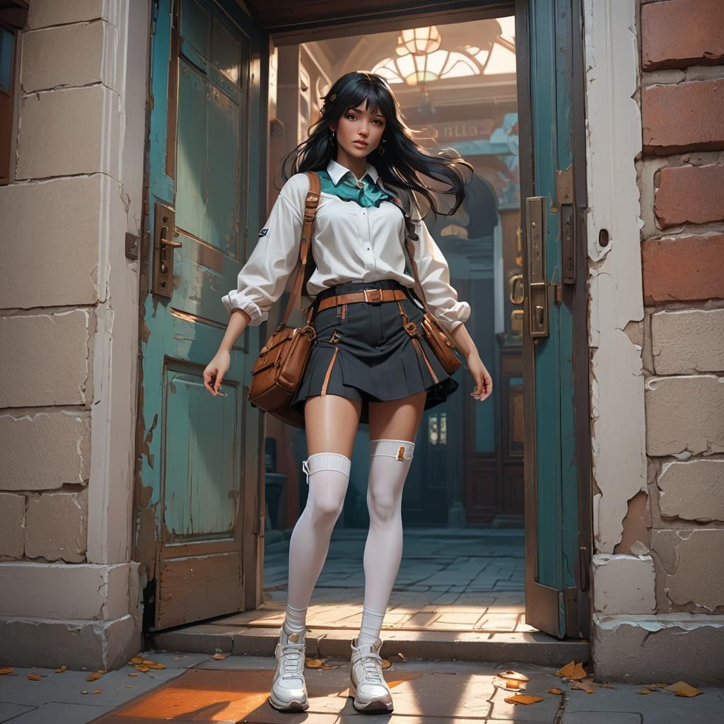 Woman in Doorway: Hyperdetailed Concept Art