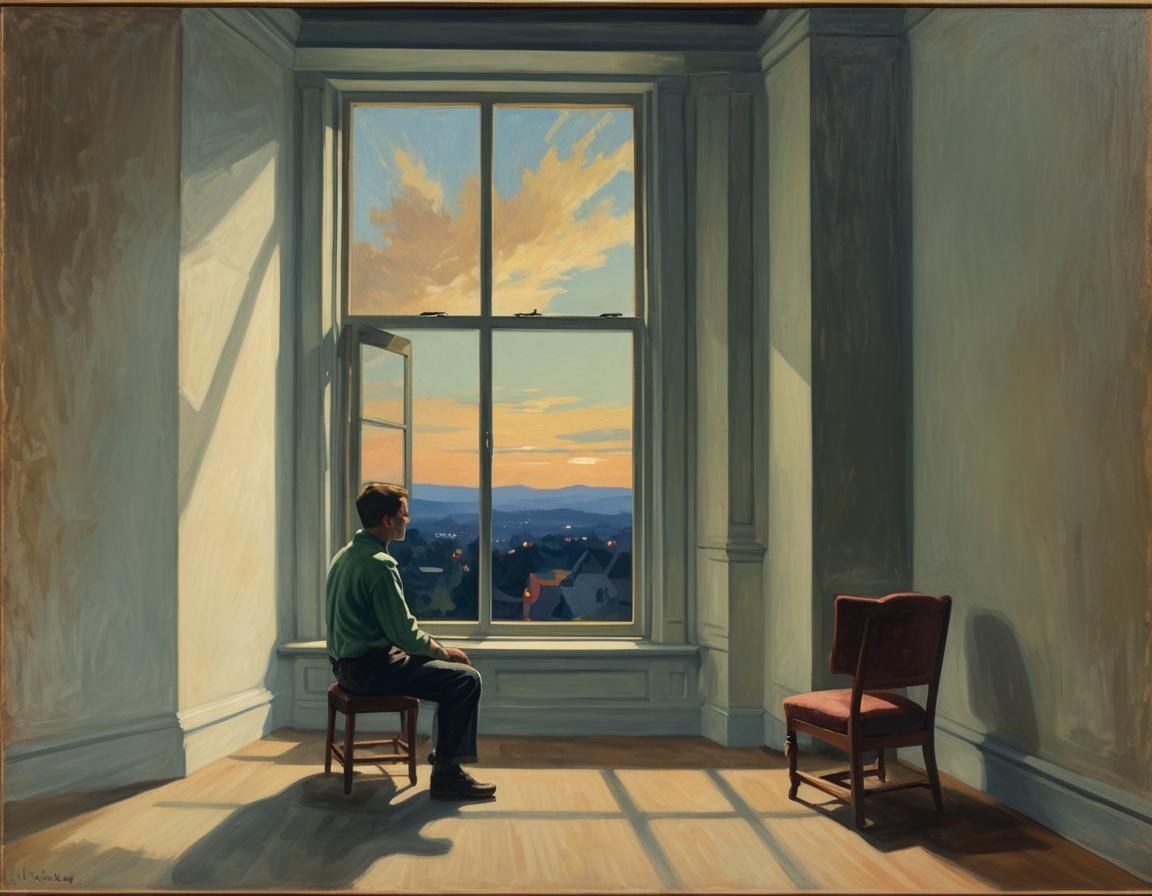 Edward Hopper Style Painting of Solitary Figure