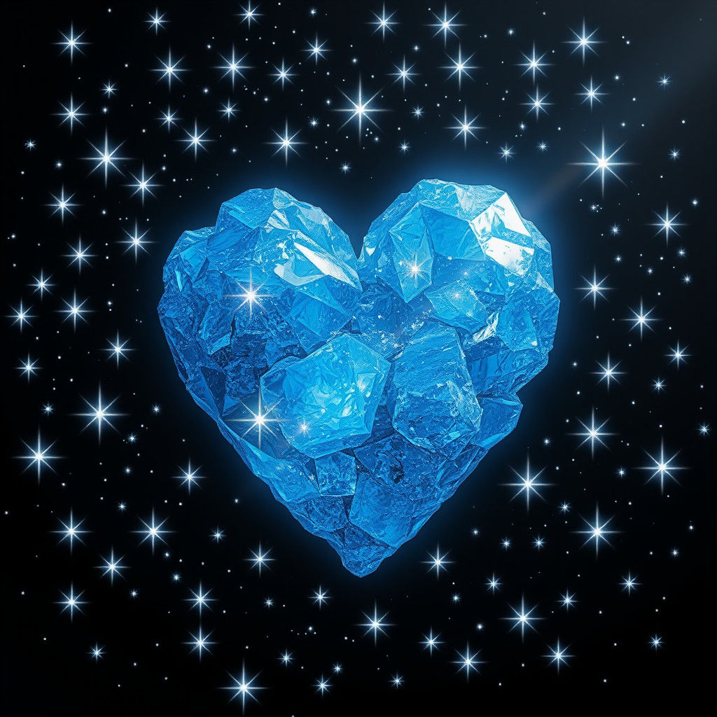 Luminous Crystal Heart in Starry Night Sky