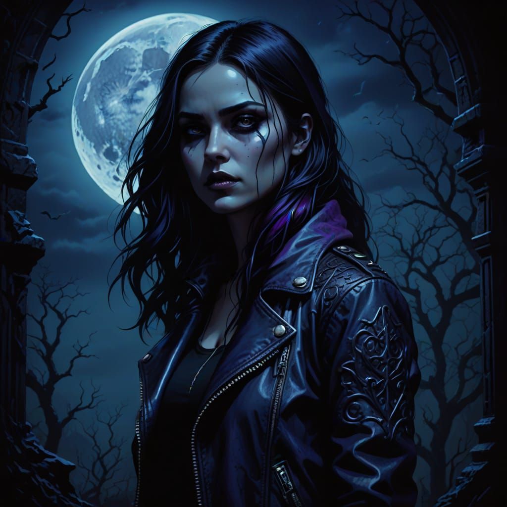 Mysterious Gothic Girl in Moonlit Darkness
