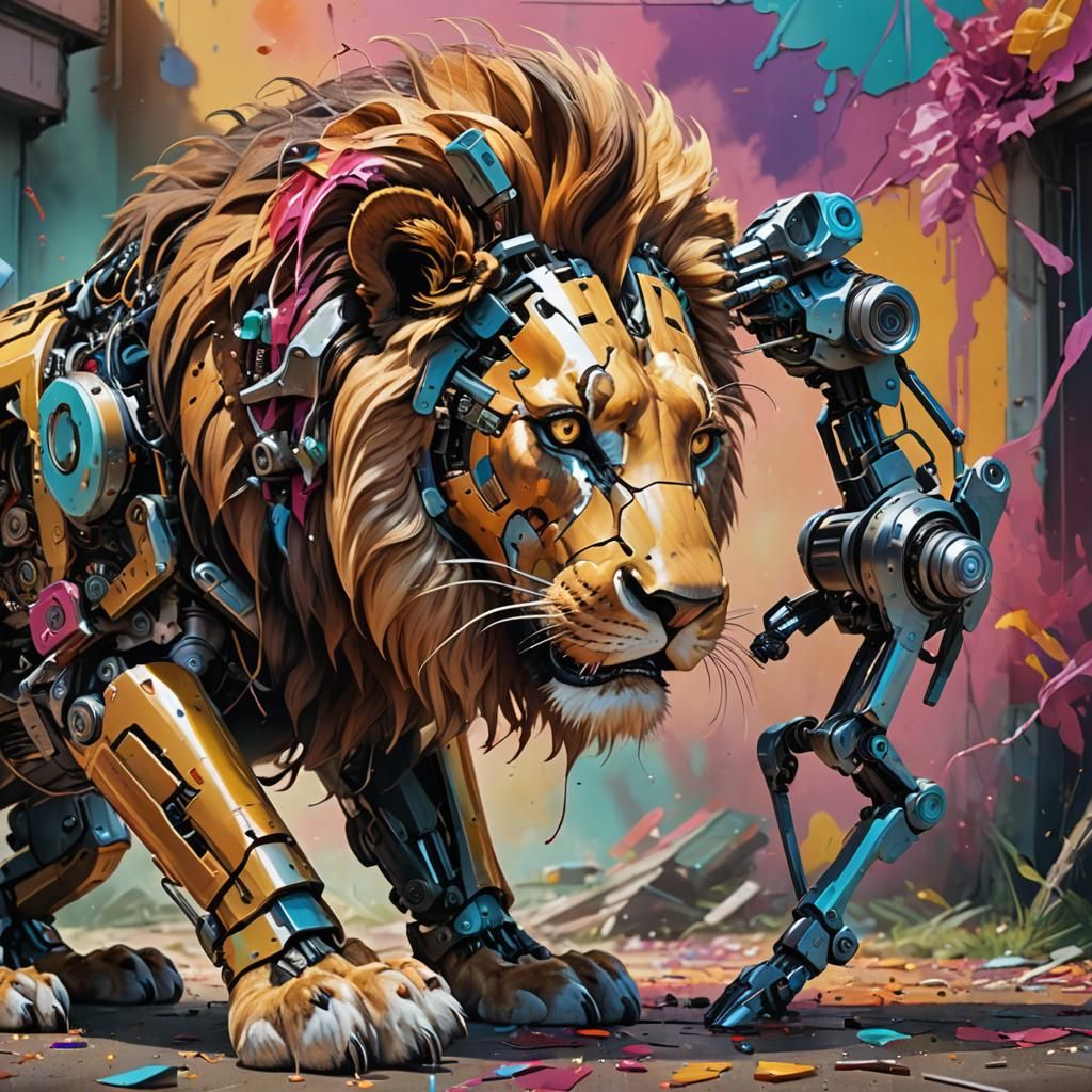 cleaning robot, Cleans the lion