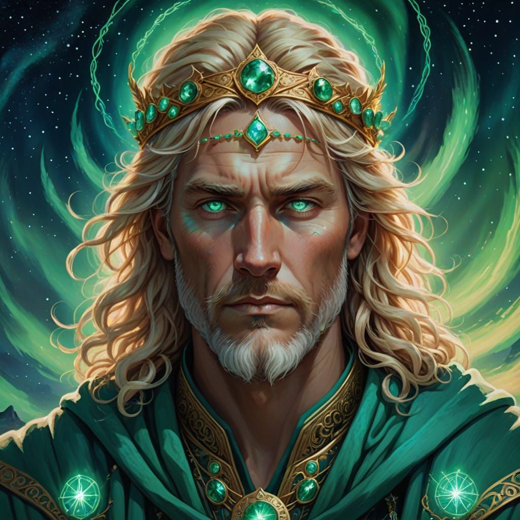 Aeolus, God of Winds, Portrait with Northern Lights