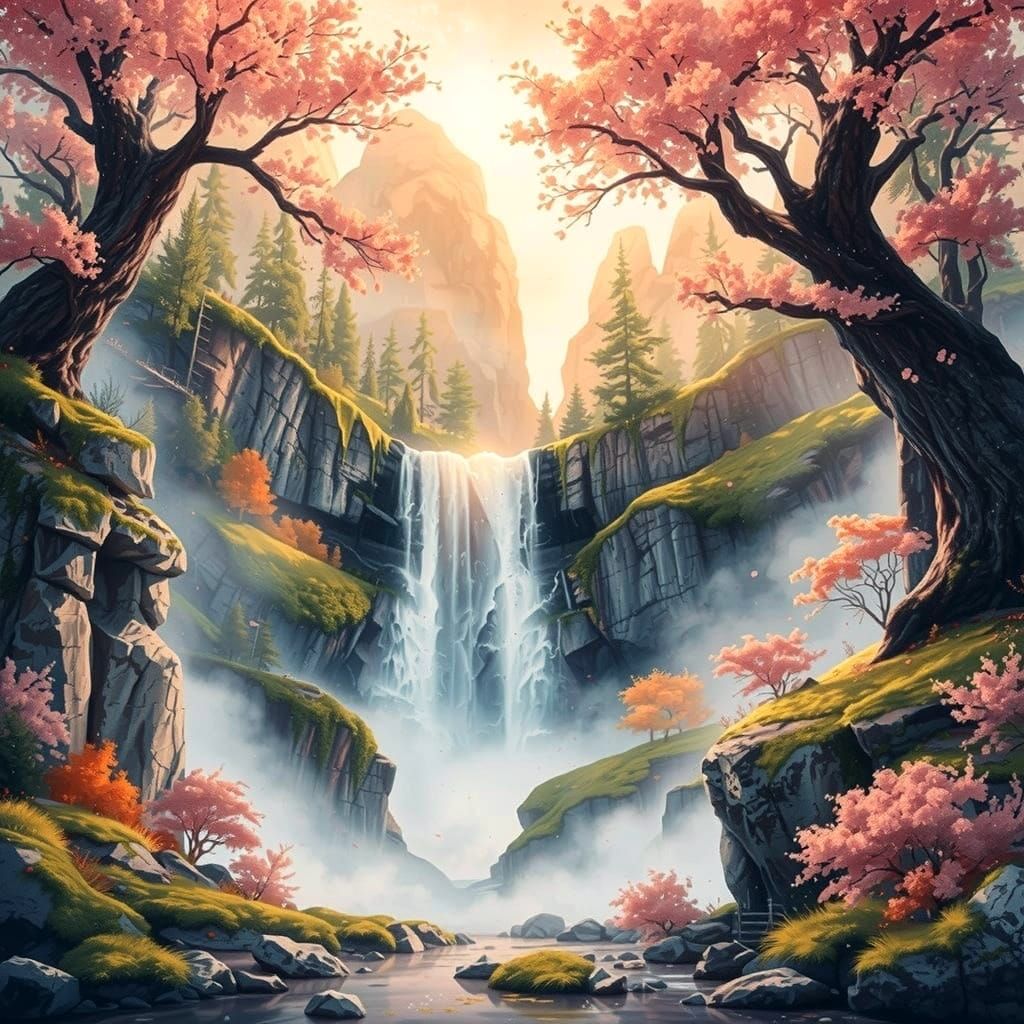 Majestic Waterfall in Serene Paradise