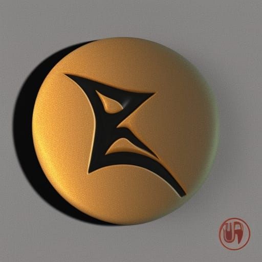 A wooden small rune embedded with the symbol of mercury. 3D model unwrapped texture