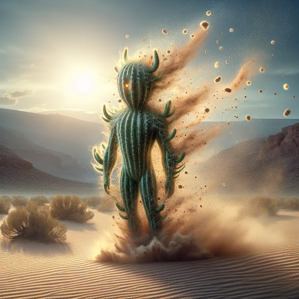 Half-Man Half-Cactus Emerges From Sandstorm