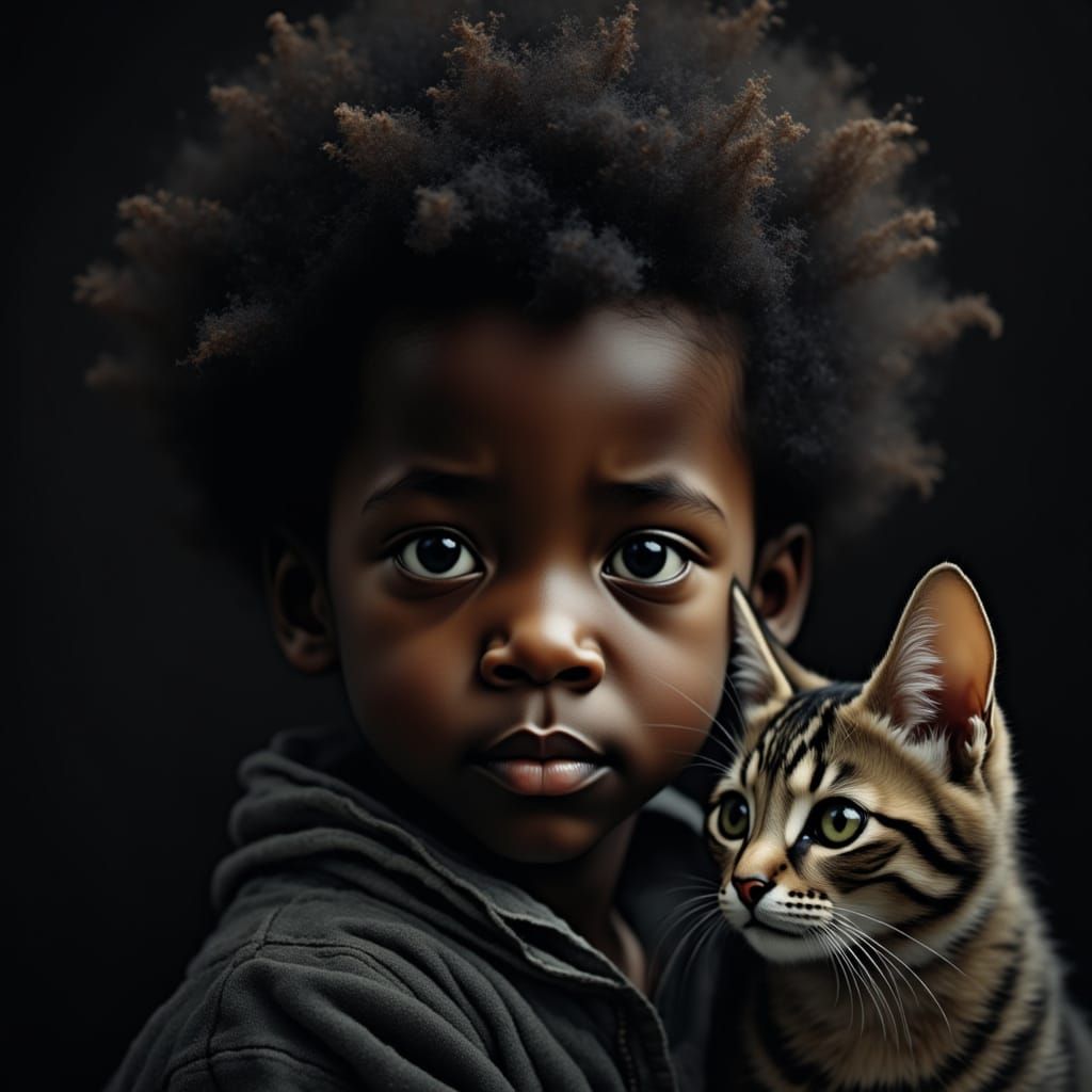 Toddler and Cat Portrait in Ambient Light