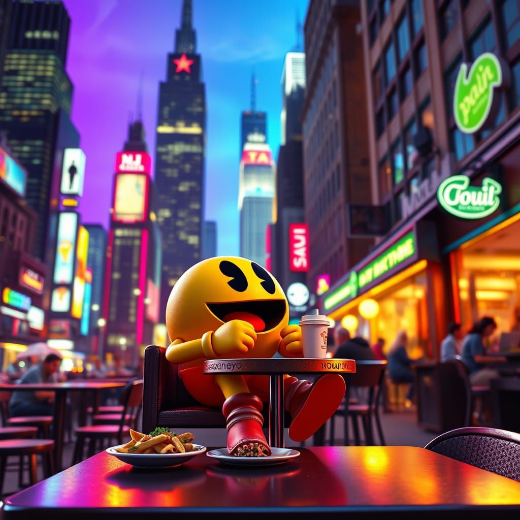 Pac-Man NYC in Vibrant Sunset CGI