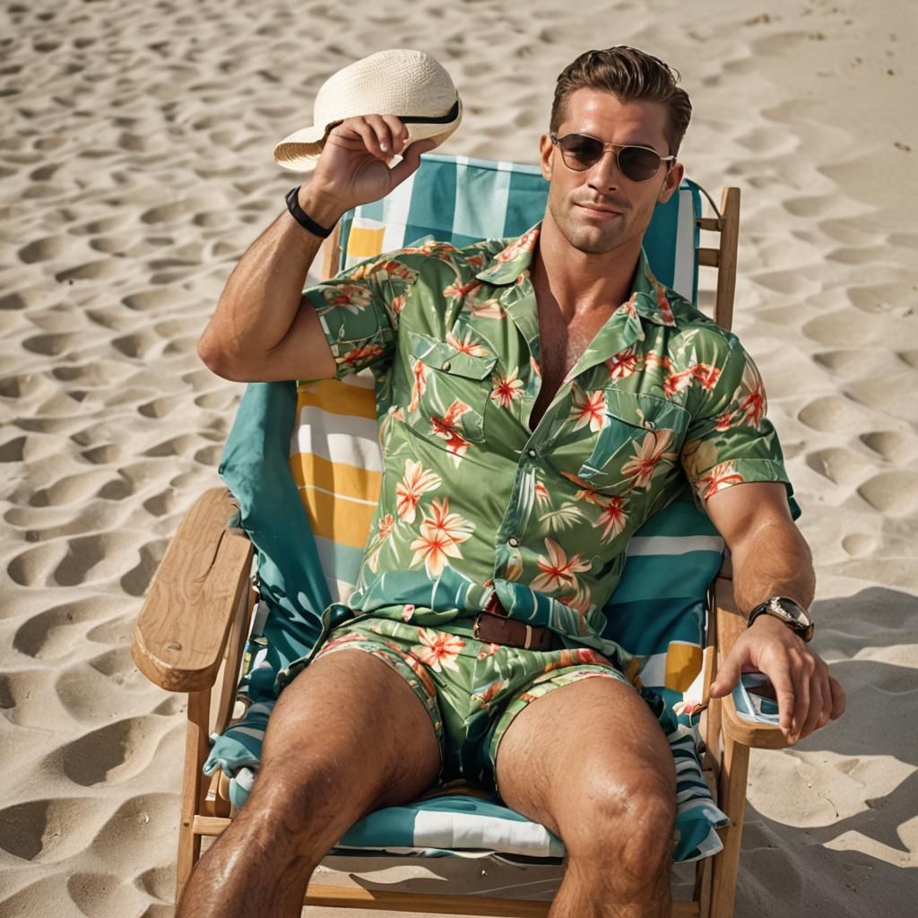 Handsome Man Relaxes on Tropical Beach