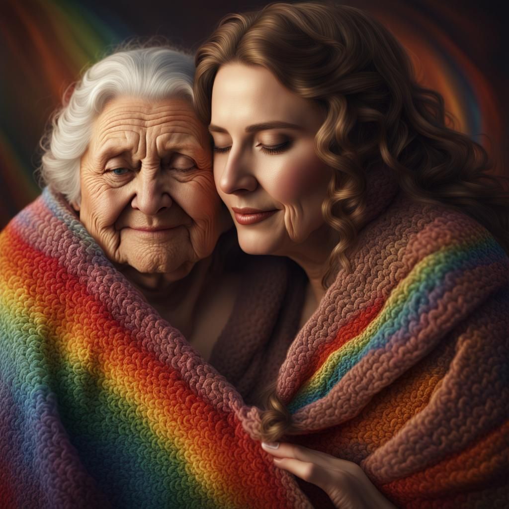 Touching Moment: Woman with Shawl, Digital Painting