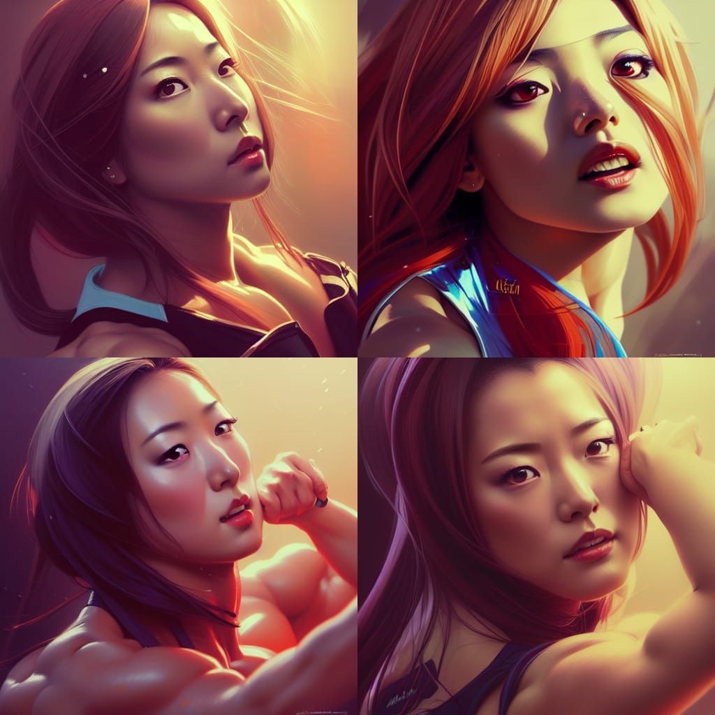 Keiko Kitagawa as Bodybuilder, Hyperdetailed Portrait