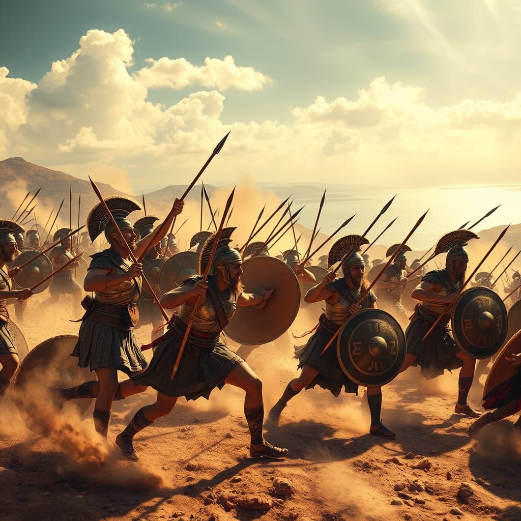 Ancient Greek Warriors Clash with Persians in Epic Battle