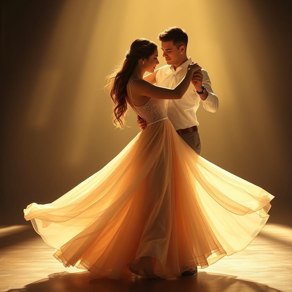 Romantic Dance in Flowing Gown, Realistic Photography