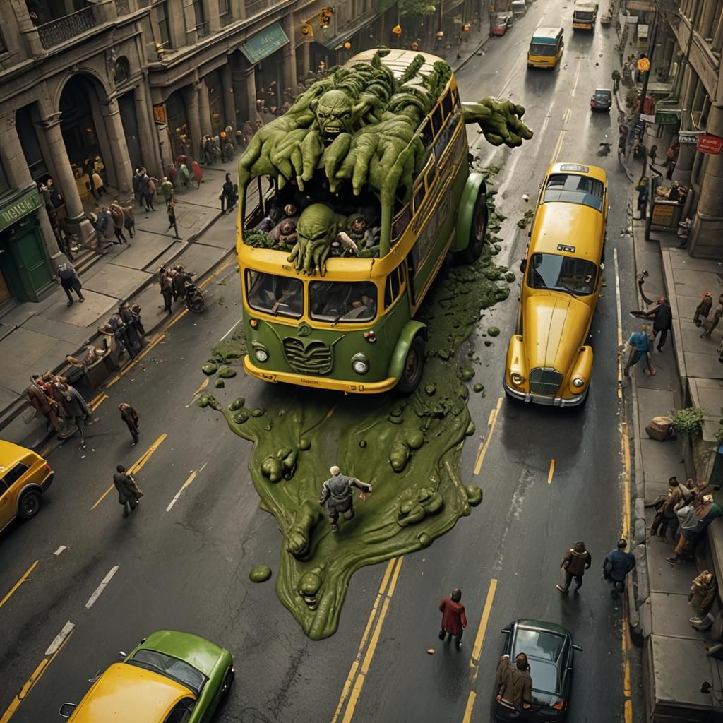 Gollum Chases Hulk in Yellow Bus