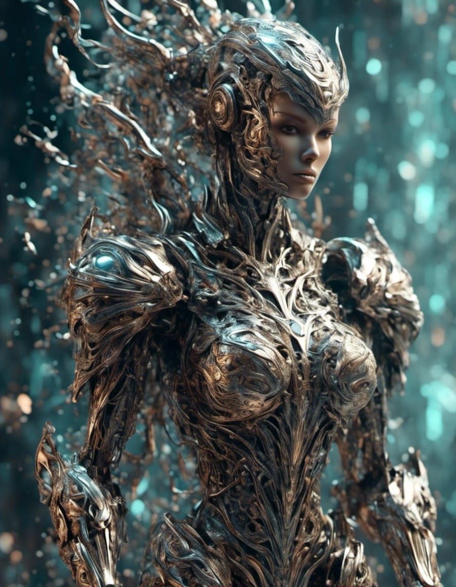 Beautiful Bronze and Silver Female Golem Masterpiece