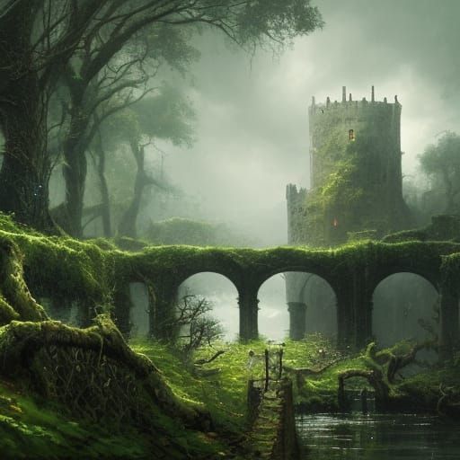 Epic Ruined Castle in Dark Fantasy Style