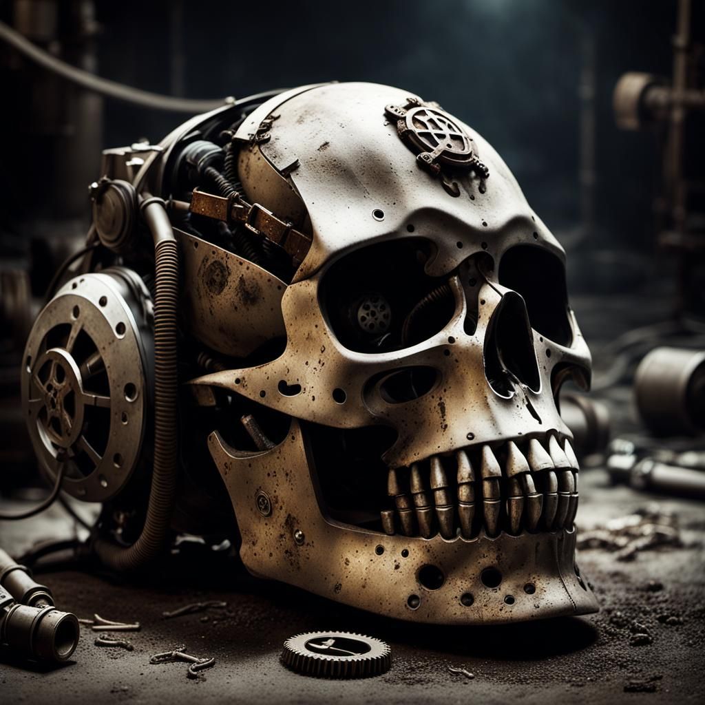Robotic Skull Portrait in Dark Sci-Fi Style