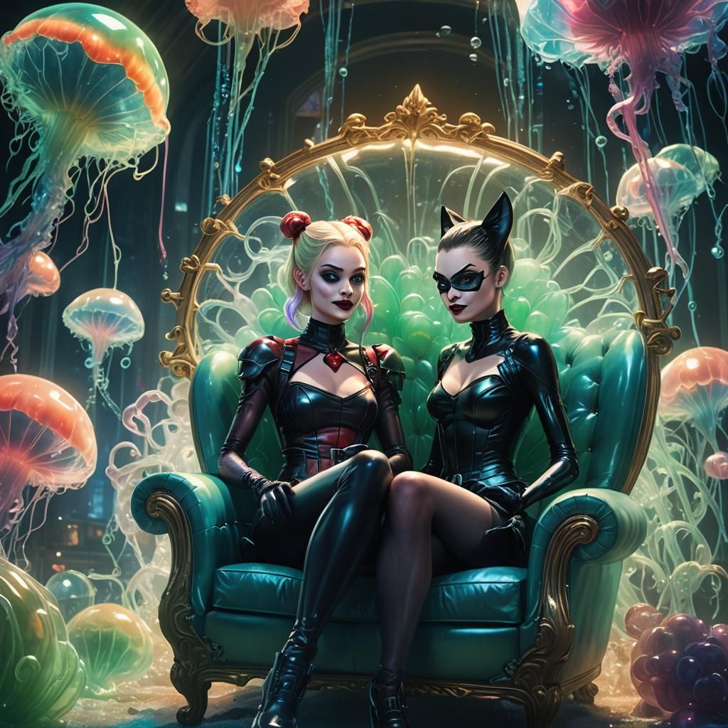 Harley Quinn and Catwoman in Jellyfish Armchair