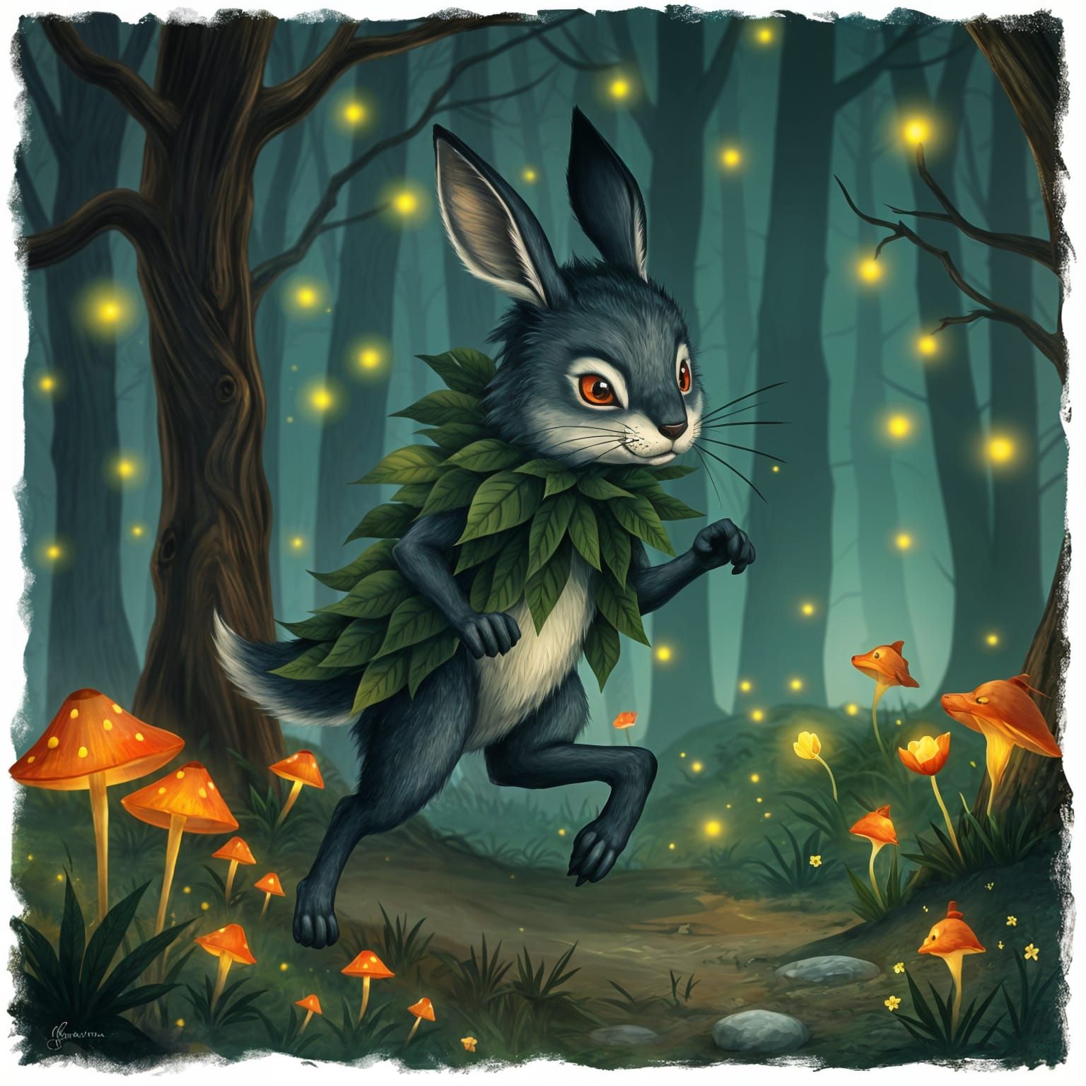 Mystical Forest Creature Unveiled Under Starry Night