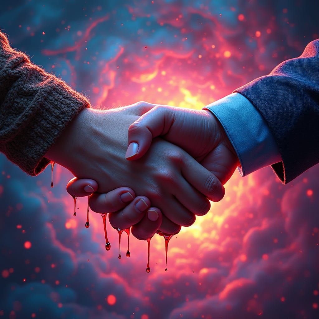 Bloody Handshake in Psychedelic Surrealism