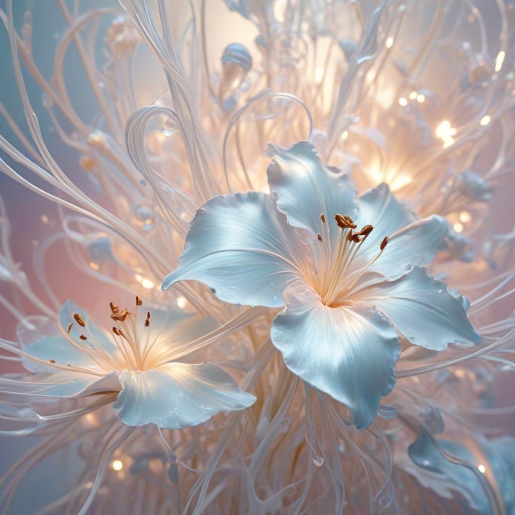 Opalescent Light Beings in Surrealist Oil Painting