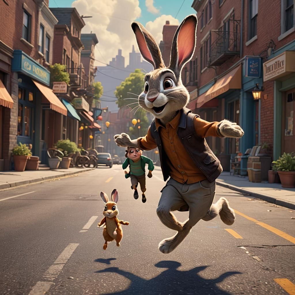 Jack Rabbit and Child in Pixar-Style 3D Art