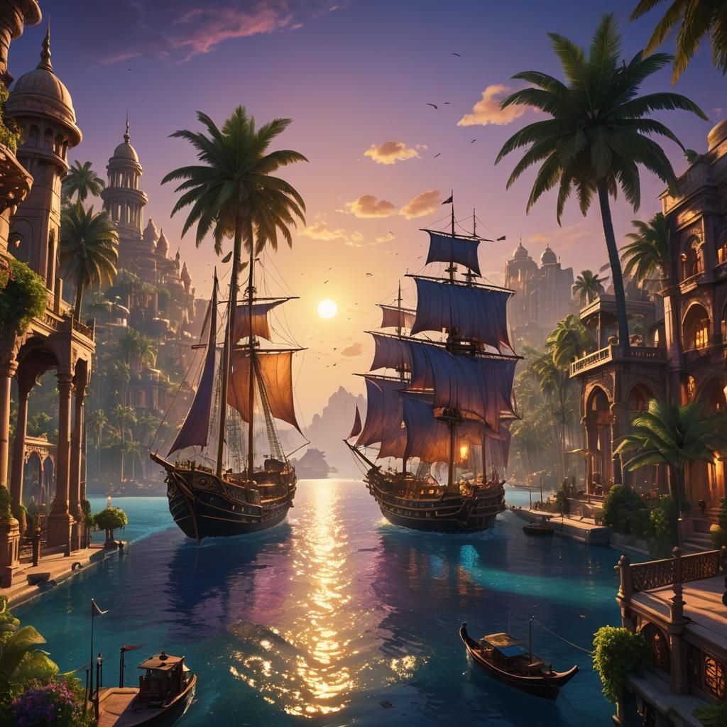Arabian Sea Sunset: Fantastical Concept Art