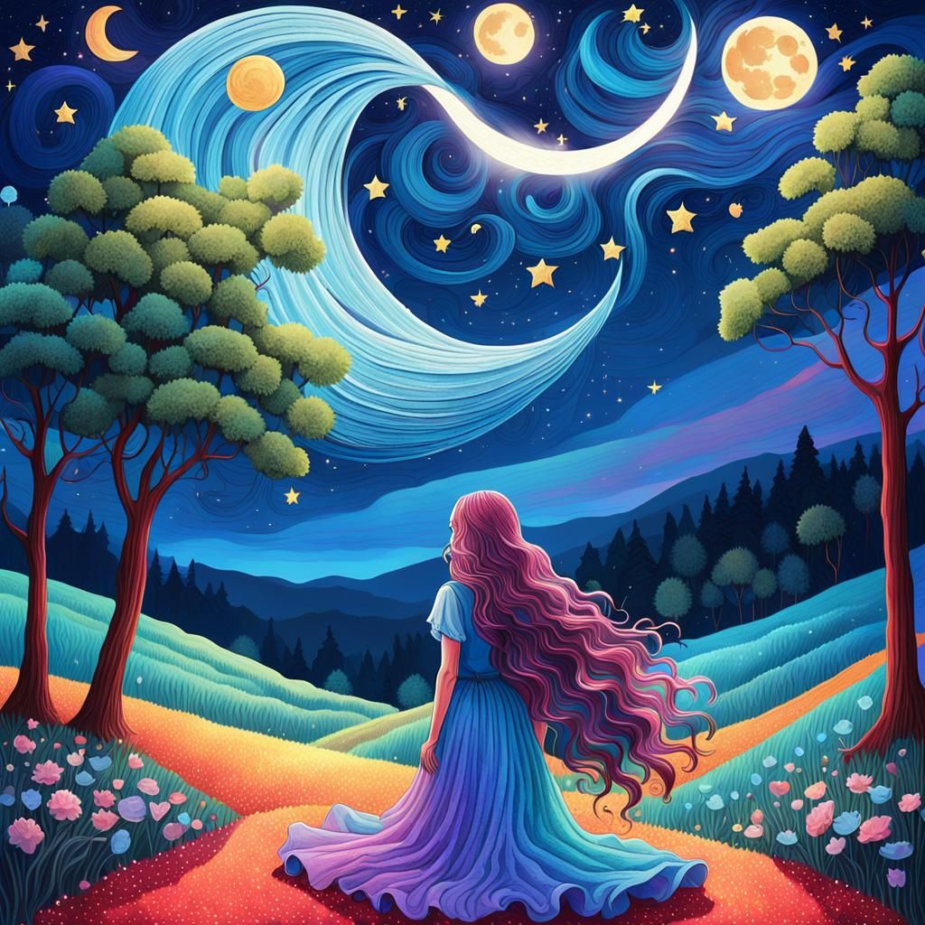 Magical Starry Night in Candy Art Style