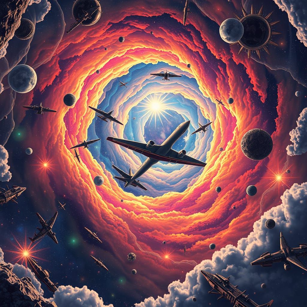 Airplanes Soaring Through a Vibrant Wormhole