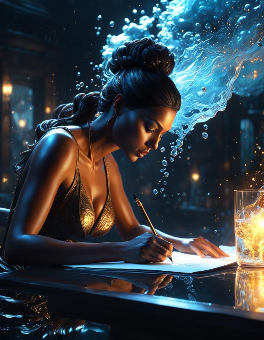 A beautiful woman writing poetry