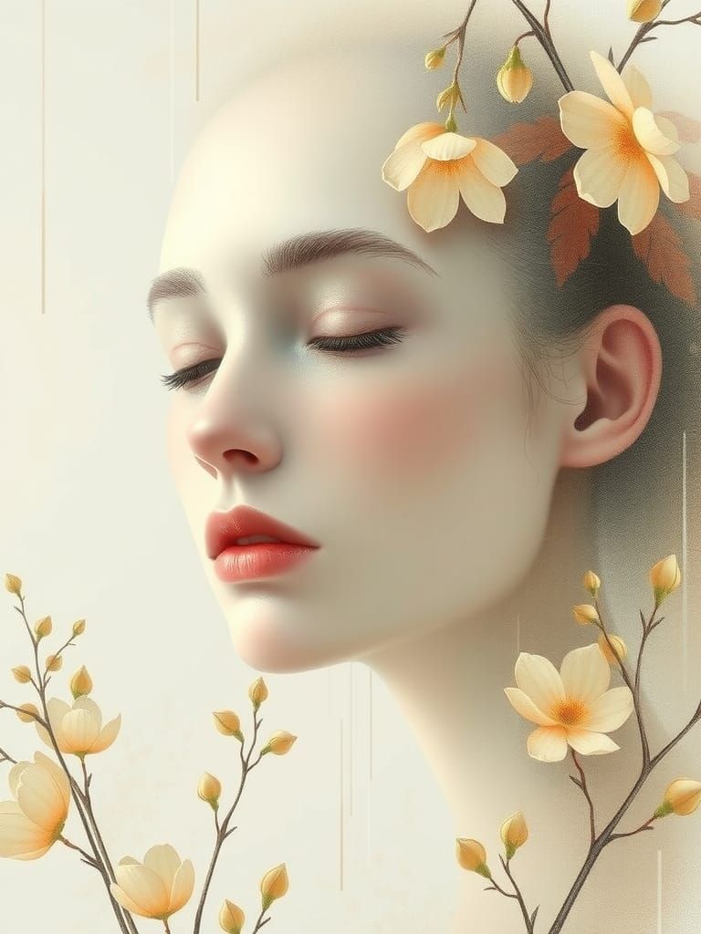 Ethereal Woman Portrait in Minimalist Style