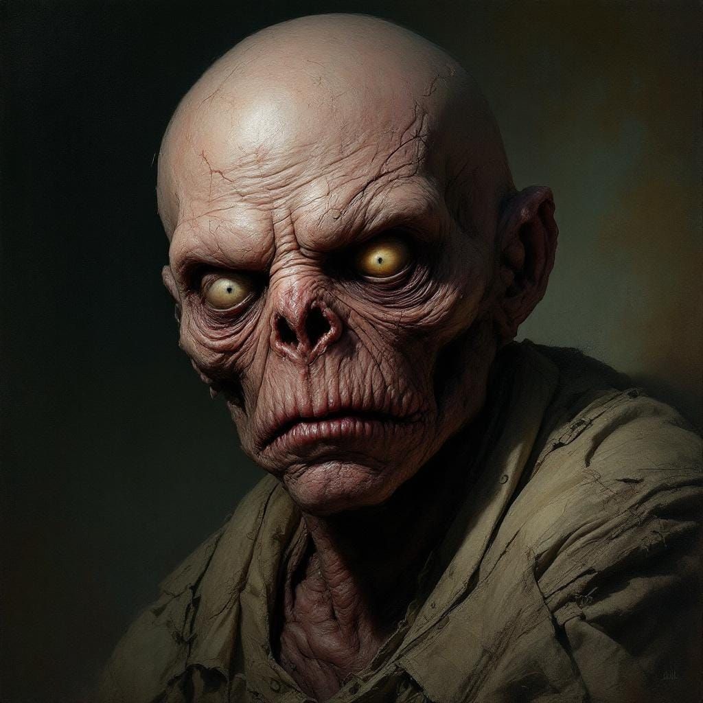 Deformed Wasteland Mutant in Dark Oil Painting Style