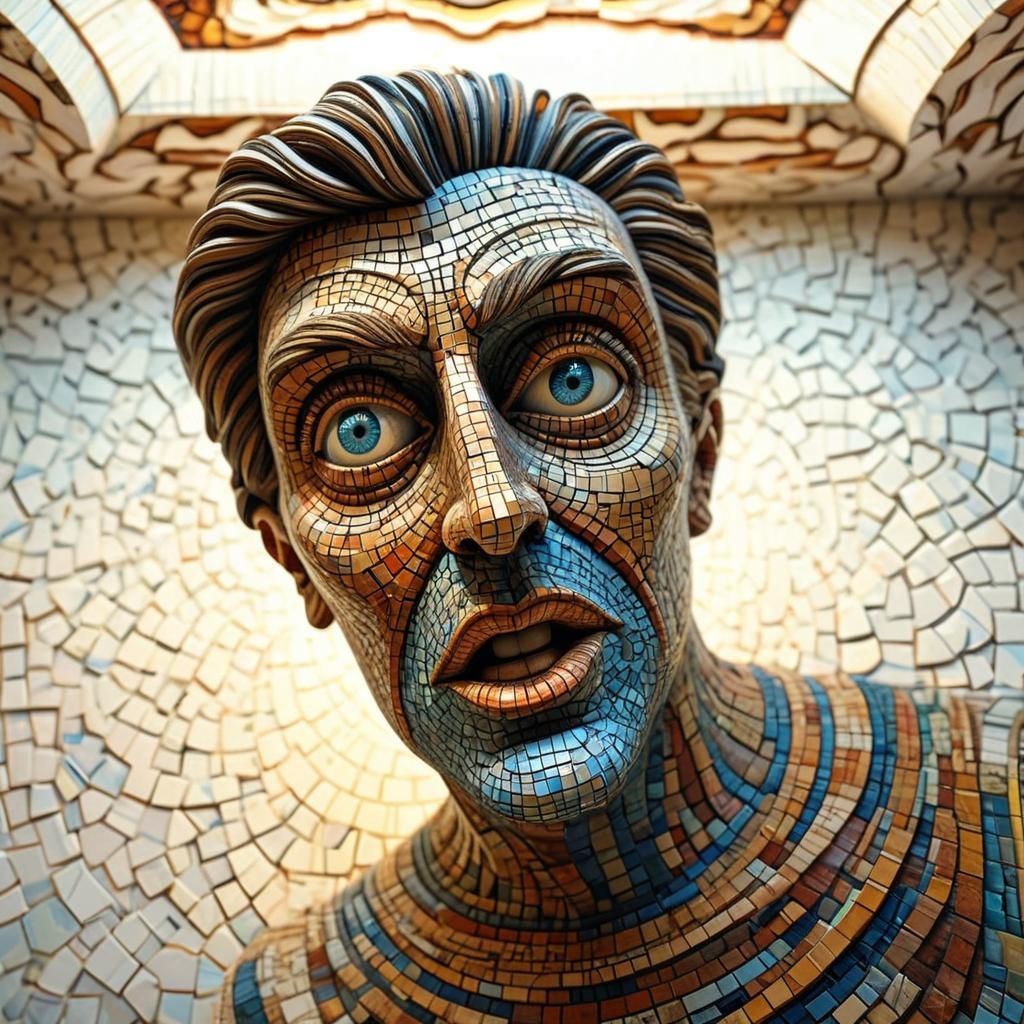 Eccentric Man Sculpture in 3D Mosaic Style