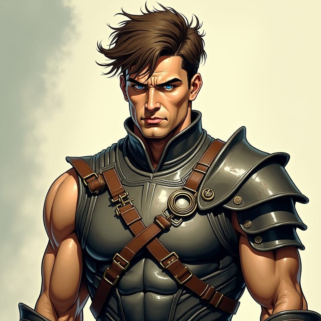 Heroic Warrior in Leather Armor, Fantasy Illustration