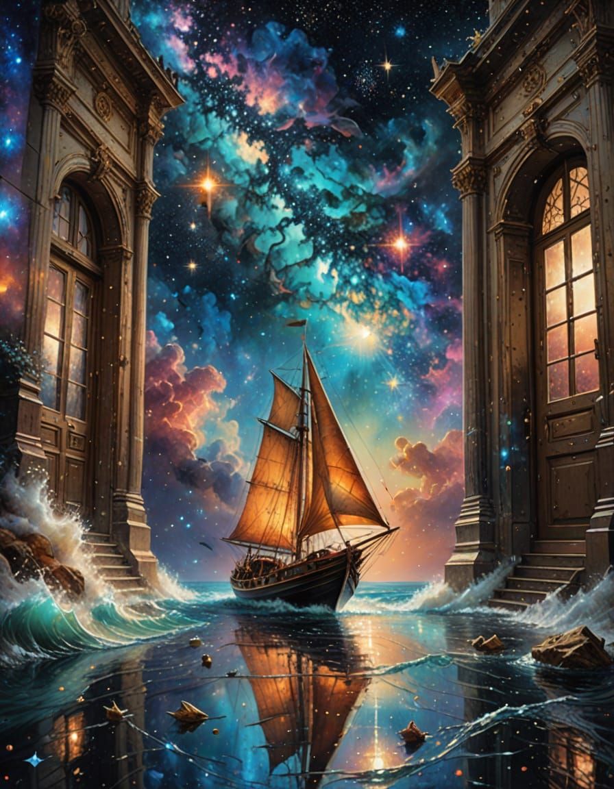 Surreal Galaxy Vessel Adrift in Celestial Realm