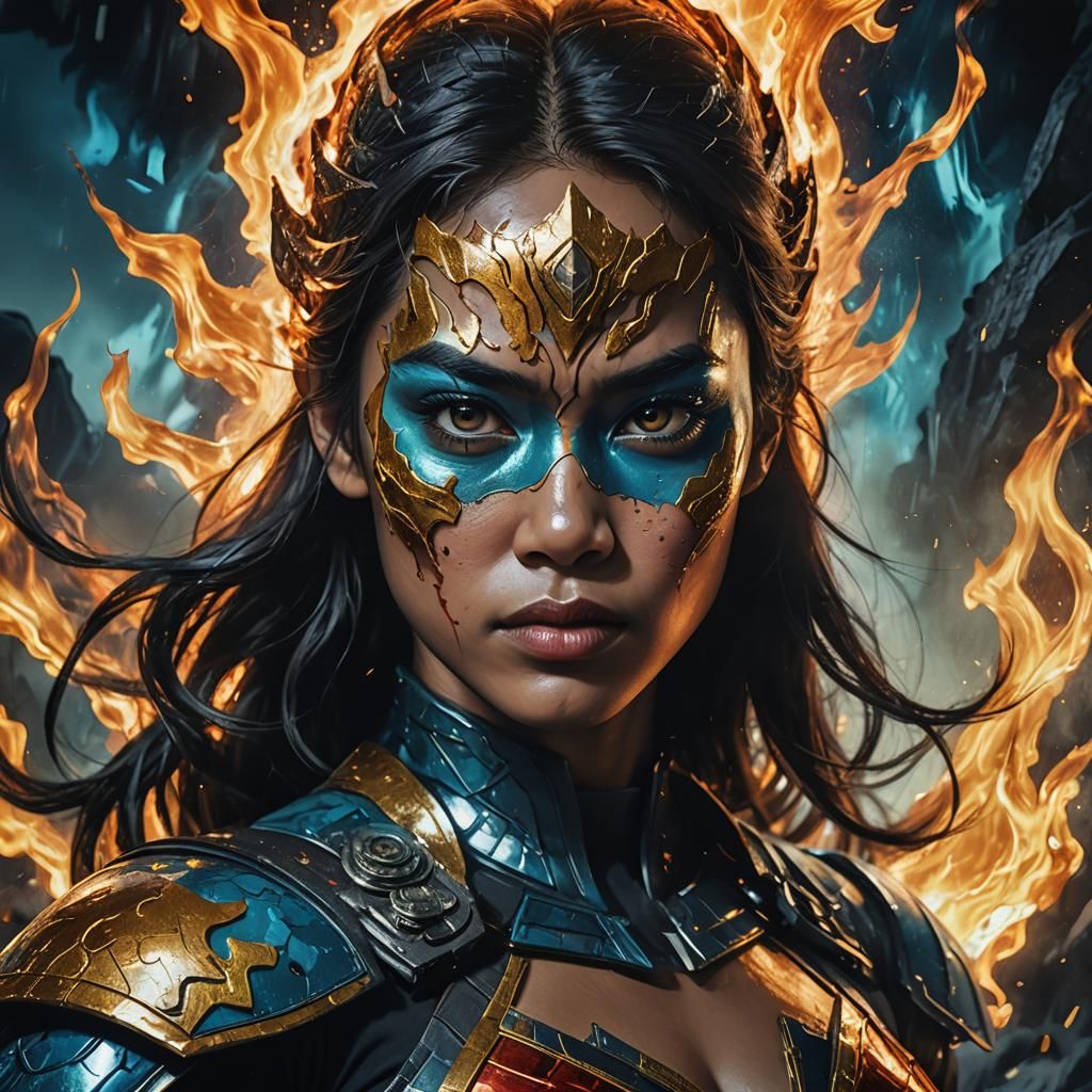 Indonesian Superheroine Caricature with Glass Art and Lava G...