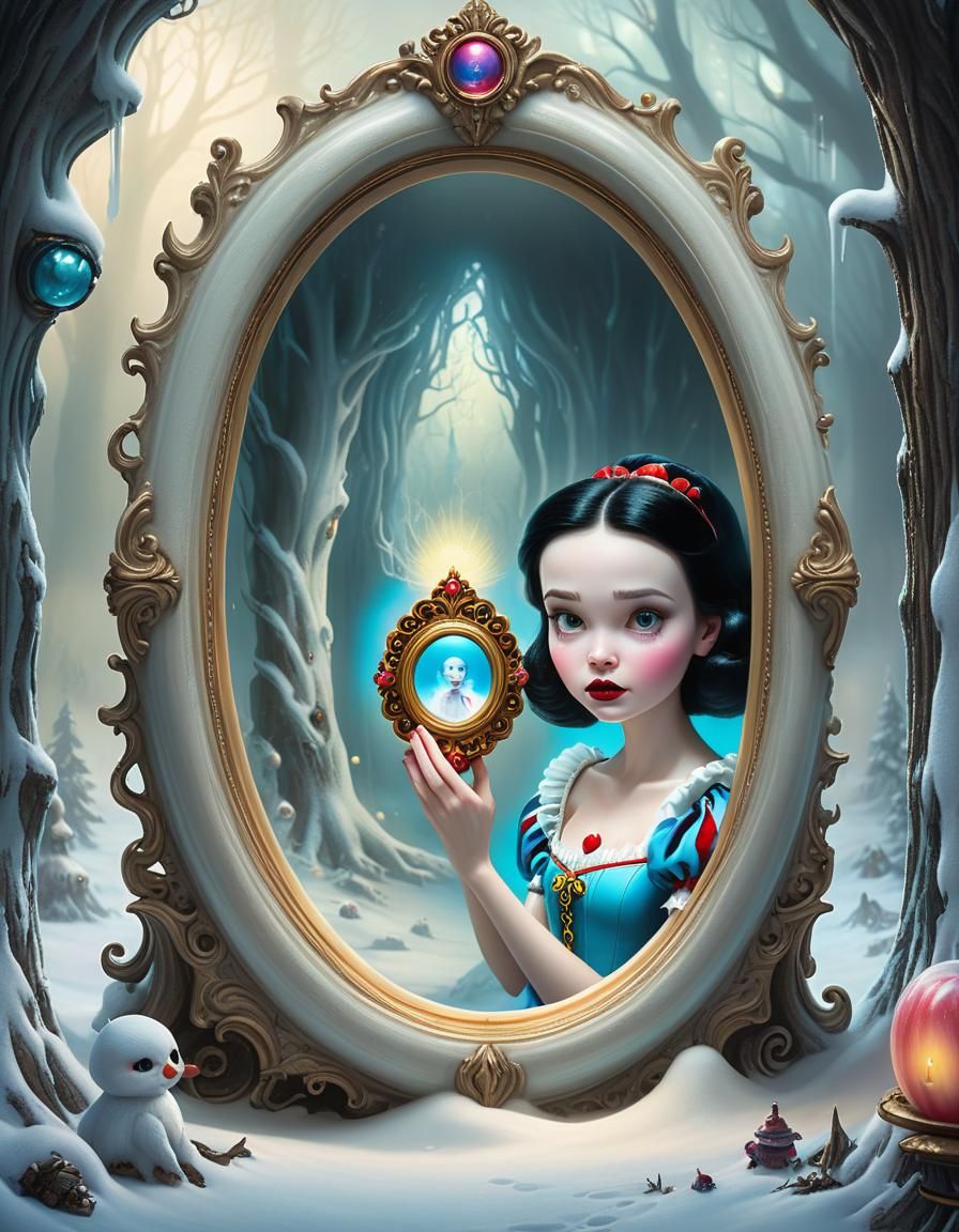 Eerie Snow White Peers into Magic Mirror Portal