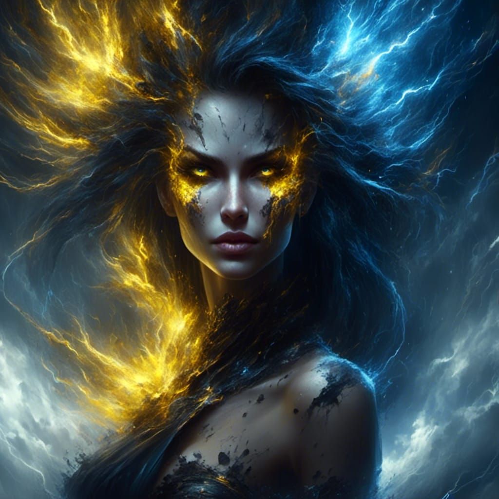 Storm Witch Portrait in Dark Fantasy Oil Painting