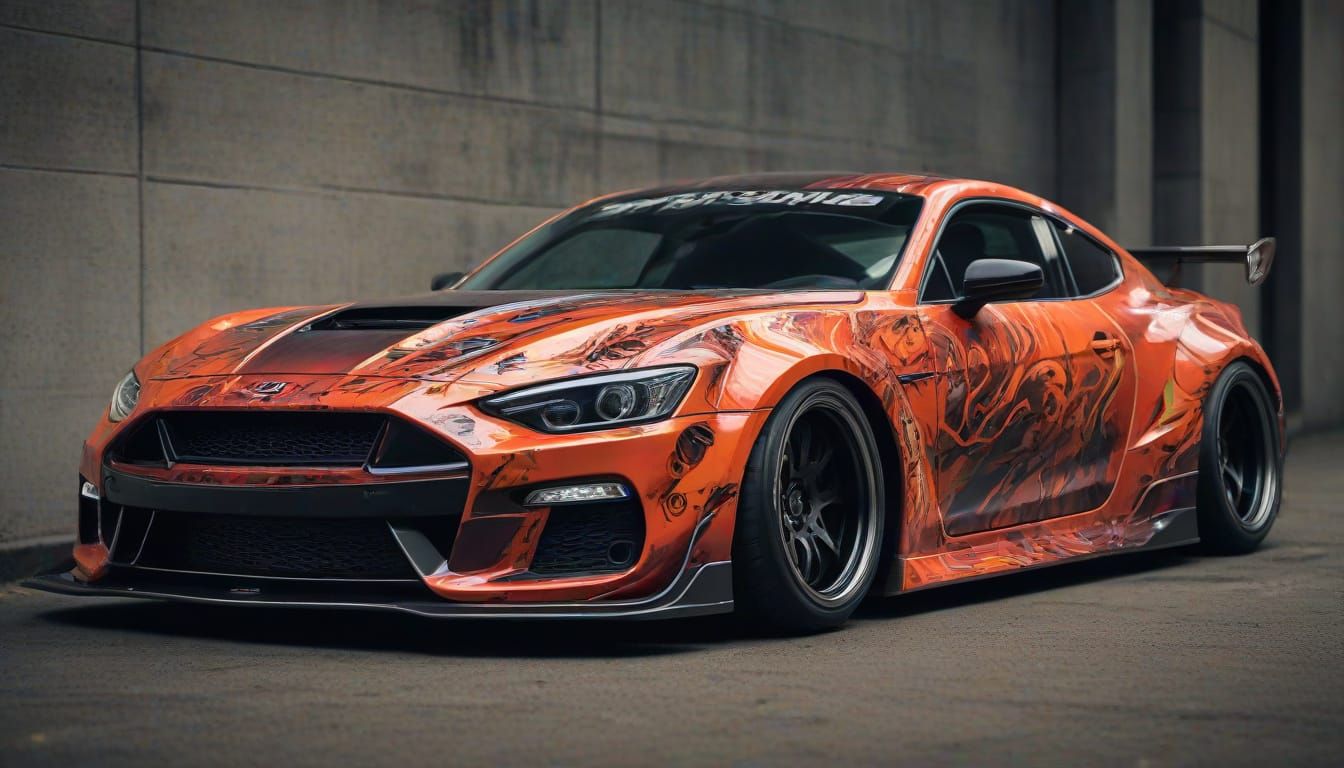 Low-Slung Hot Rod Drift Car in Vibrant Manga Graphics
