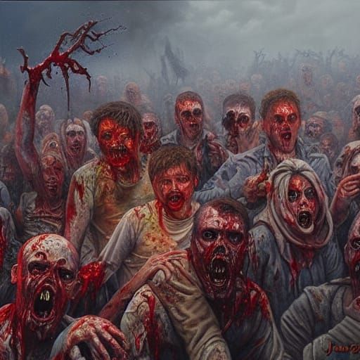 Apocalyptic Zombie Horde in Oil Painting Style