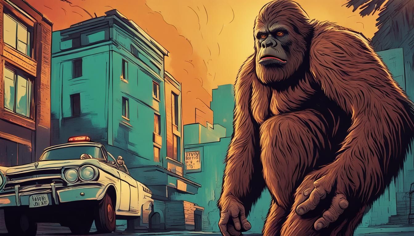 Bigfoot as a Noir Detective: Hyperrealistic Splash Art