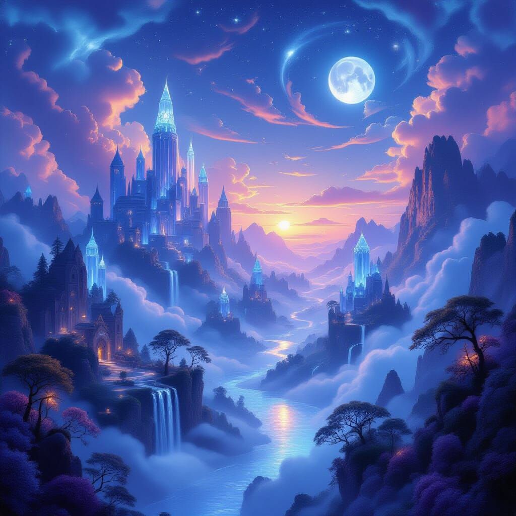 Enchanting Crystal Islands in Ethereal Fantasy Realm
