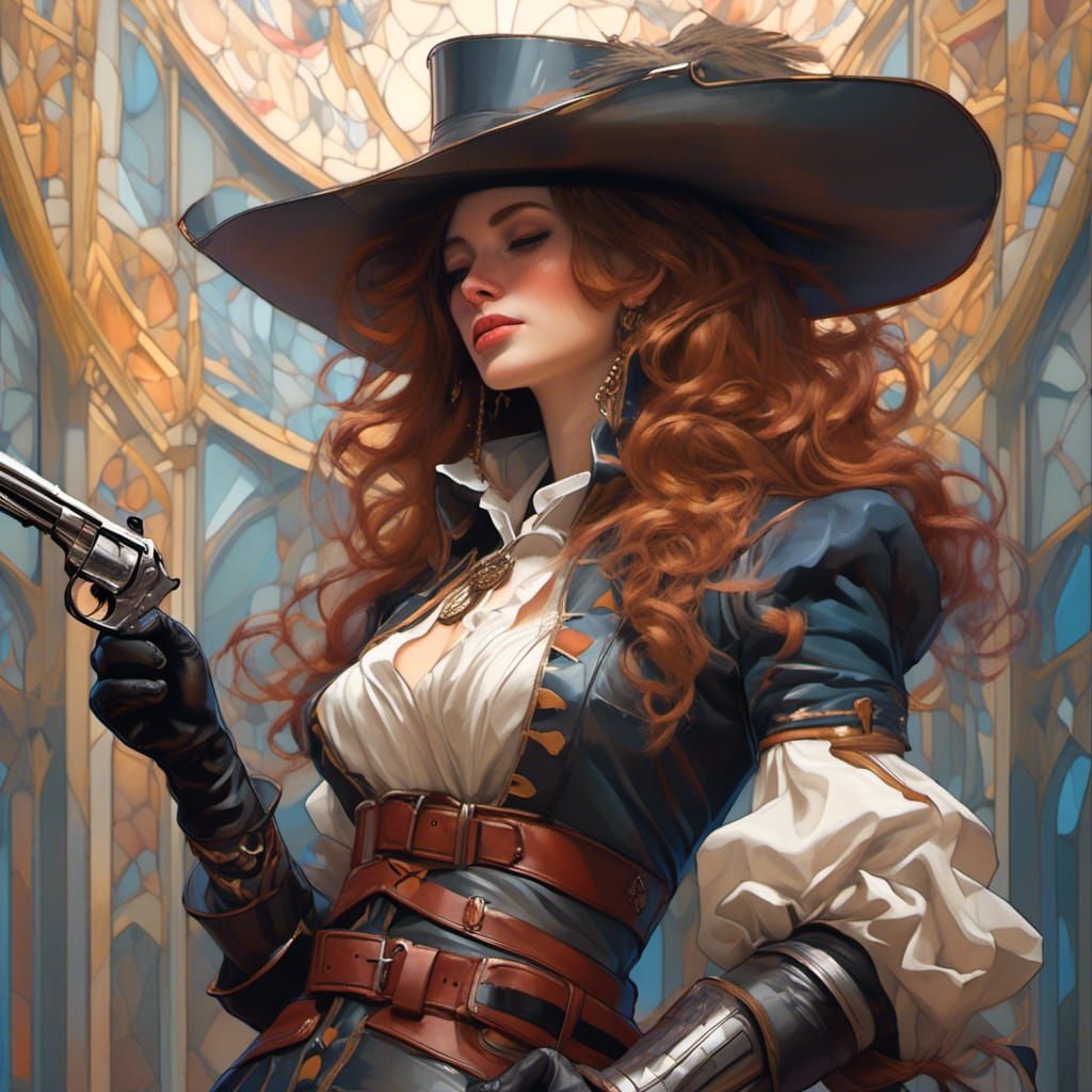 Musketeer Woman Portrait in Art Nouveau Style