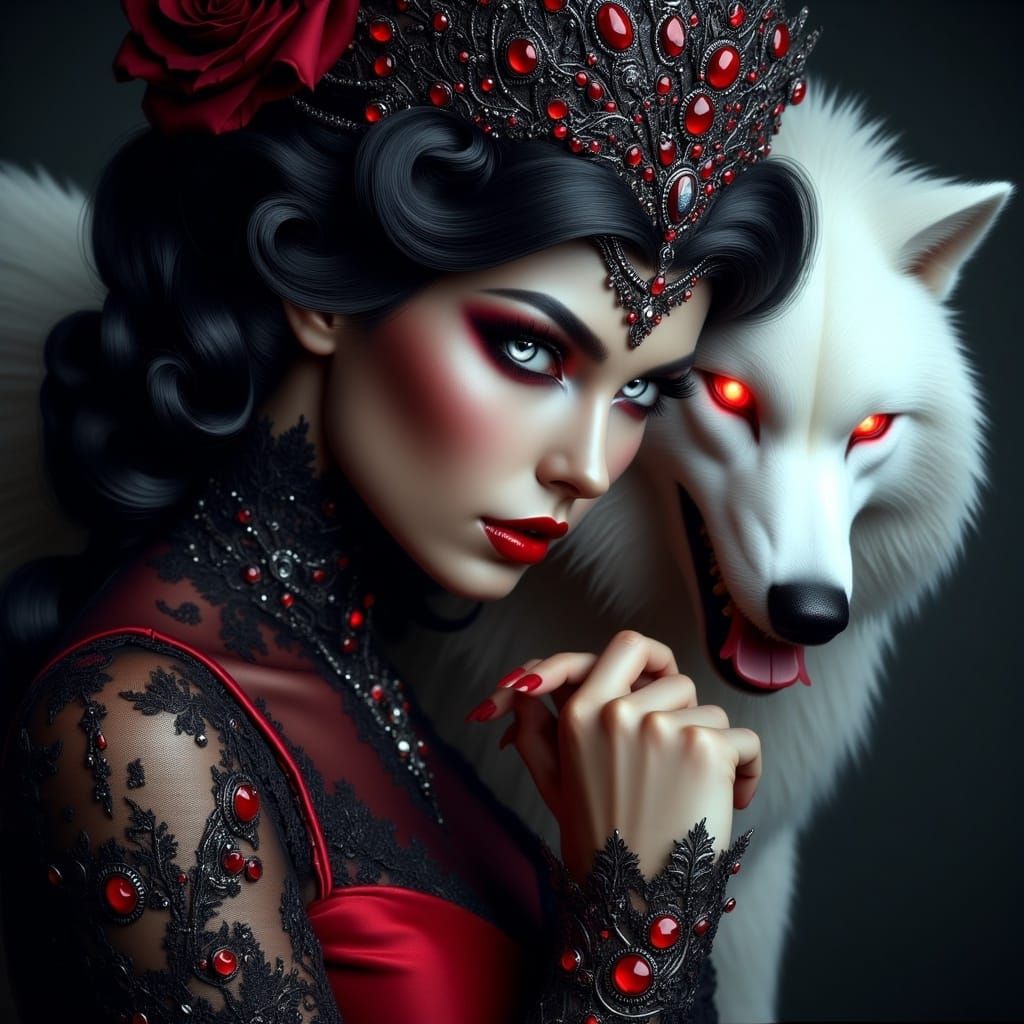 Hyperrealistic Vampire Woman Morphing Into White Wolf