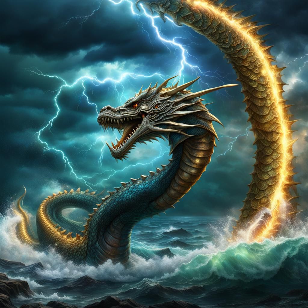 Majestic Jeweled Sea Serpent in Storm