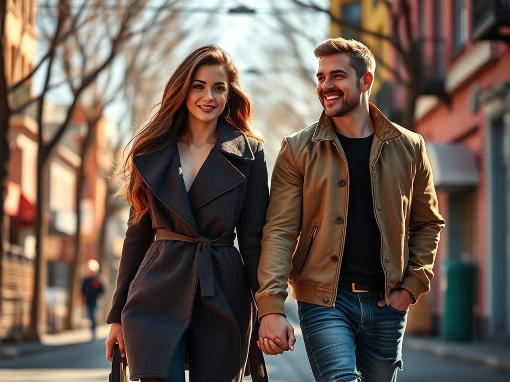 Young Couple Embracing Spring in a Vibrant City