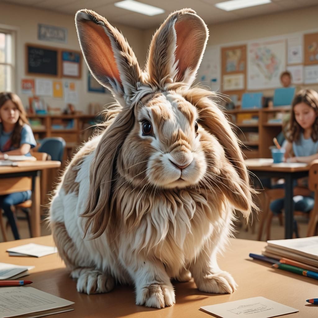 Bunny Hopping in Classroom: Hyper-Realistic Digital Art